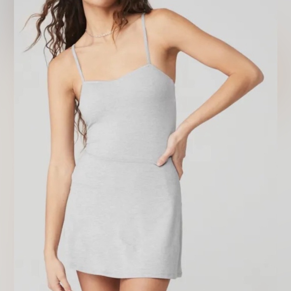 ALO Yoga Light Gray Spaghetti Strap Mini Dress